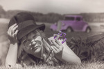 Girl and the purple Plymouth