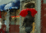Kvinna med rött paraply